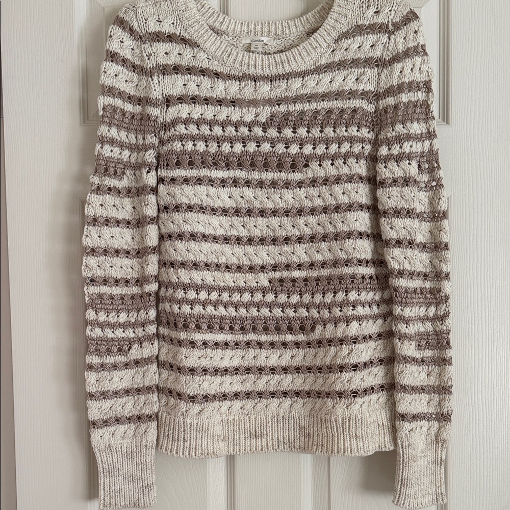 Caslon Textured Striped Sweater - Cream and Brown